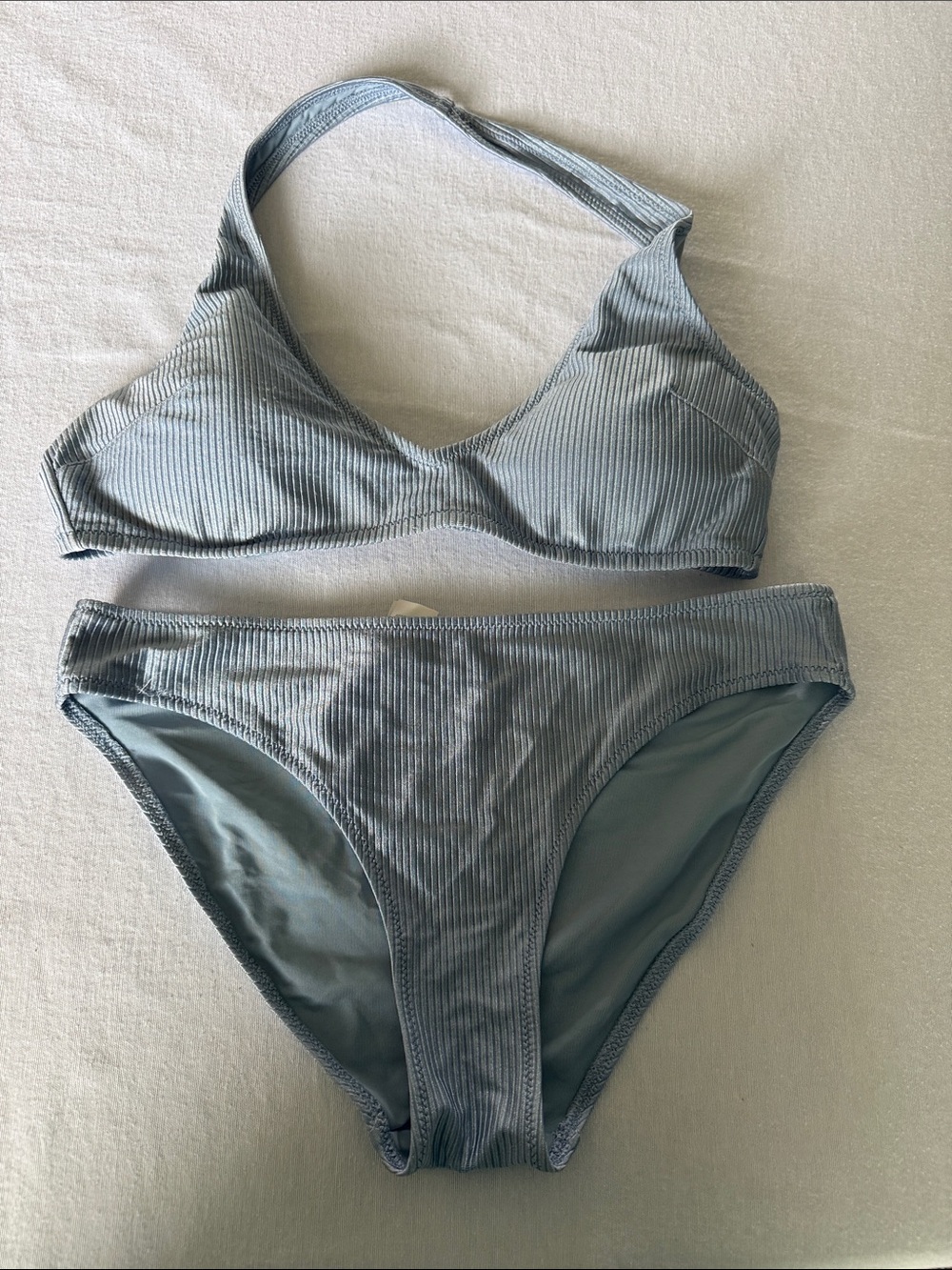 aerie Size L tops(1-light blue, 1-dark blue)& Size M bottoms Ribbed Bikini Set